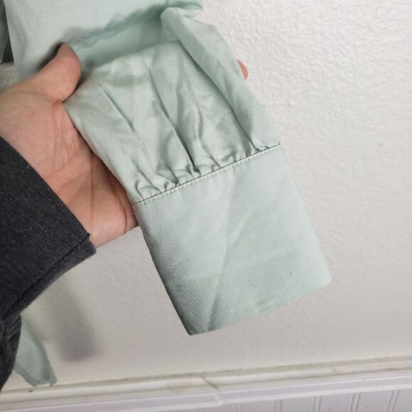 Women's Potter's Pot Mint Green Long Sleeve Crop Top Tie Shacket Size Small - Picture 10 of 11